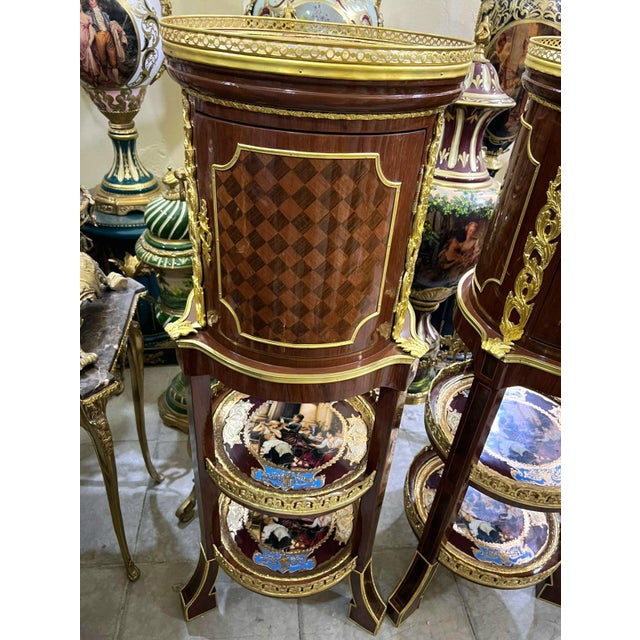 2020s Louis XVI Style Side Table Set – Hand-Painted Floral Panels, Gold Leaf & Decorative Shelving For Sale - Image 5 of 5