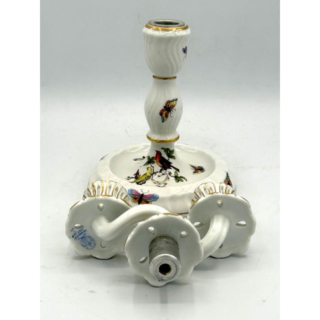 Hollywood Regency Vintage Herend Rothschild Bird Porcelain Two-Arm Candelabrum For Sale - Image 3 of 15