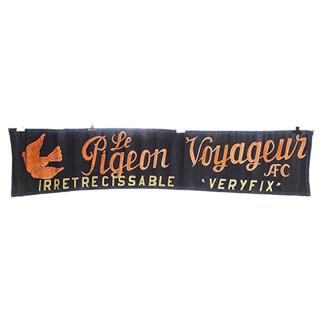 Black & Red Canvas Advertising Pigeon Voyageur Banner, 1950s For Sale