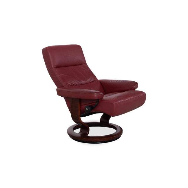 Set of Red Leather Atlantic Recliner and Footstool from Stressless For Sale - Image 4 of 17