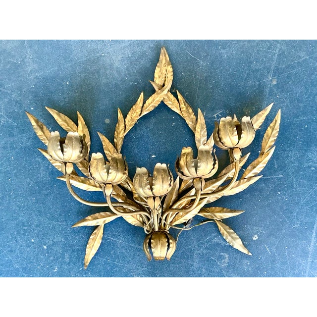 Metal Vintage Regency Laurel Leaf Wall Sconce For Sale - Image 7 of 12