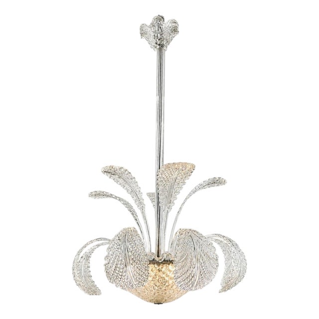 Mid-Century Modern Murano Glass Leaf Chandelier, Italy, 1940s For Sale