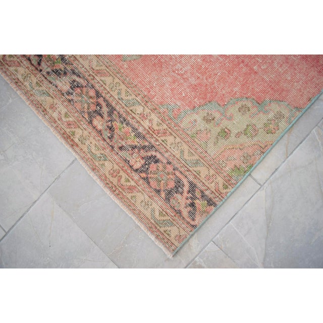 Long Turkish Hallway Runner 3x13, Muted Pink and Green Oushak Rug, Hand Knotted Vintage Runner, Mid-Century Entryway Rug For Sale - Image 13 of 15