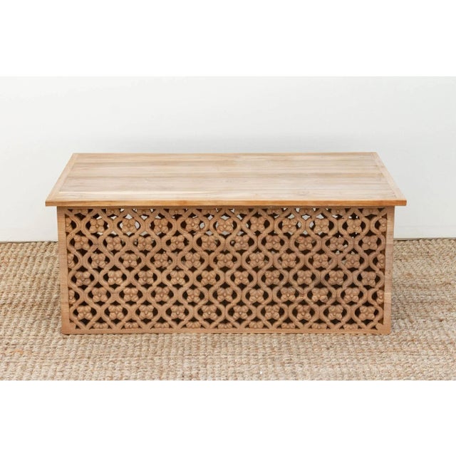 Reclaimed Teak Carved Floral Jali Coffee Table For Sale - Image 9 of 10