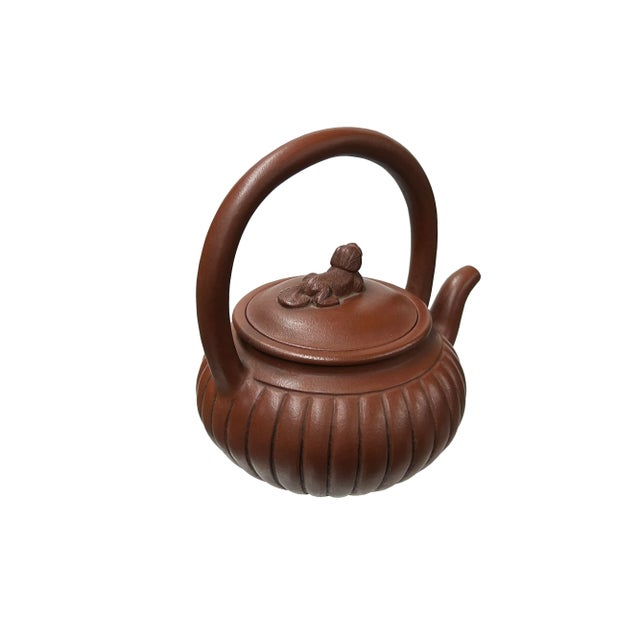 Vintage Brown Pumpkin Puppy Zisha Clay Teapot Art Display For Sale - Image 4 of 7