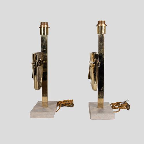 Vintage Brass Sculpture Face Mask Table Lamps, 1970s, Set of 2 For Sale - Image 9 of 11