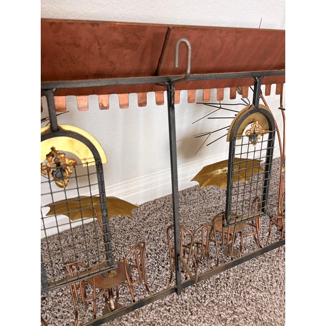 Signed Curtis Jere Brutalist Café Street Scene Wall Sculpture, Copper & Brass, C. 1970s For Sale - Image 10 of 12
