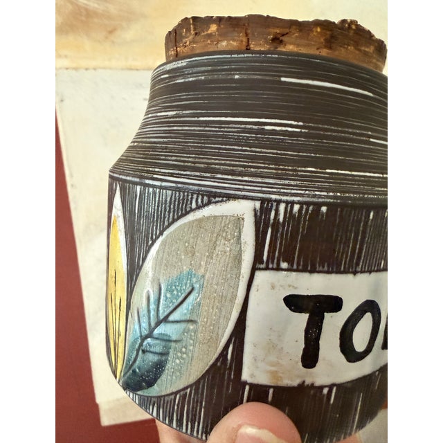 Vintage Italian Tobak Jar With Cork Lid | Mid-Century Modern Pottery Tobacco Canister | Hand-Painted Foliage Motif For Sale - Image 12 of 12