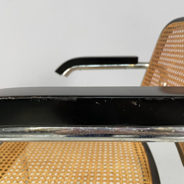 Mid-Century Modern Italian Chair with Armrest in Straw, Black Wood, and Steel, 1960s For Sale - Image 13 of 18