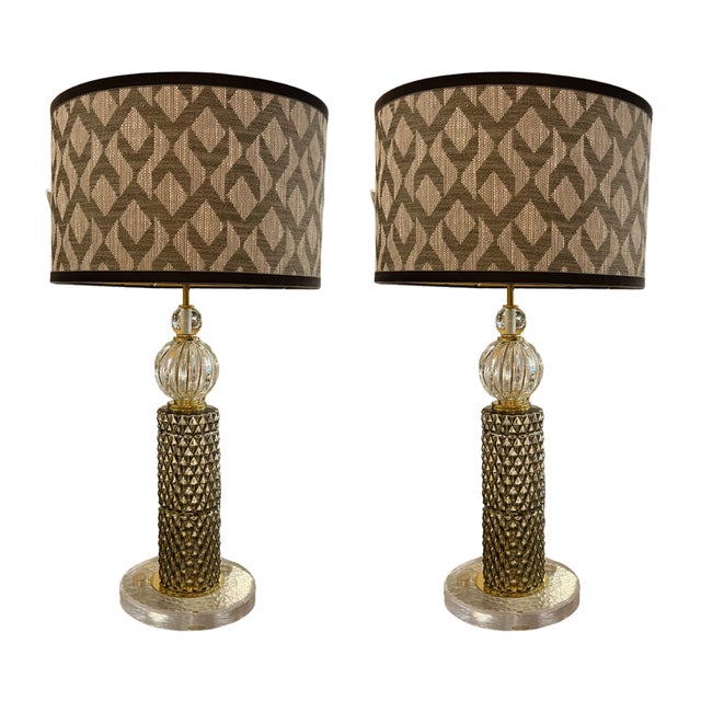Murano and Brass Lamps, 1970s, Set of 2 For Sale - Image 6 of 6