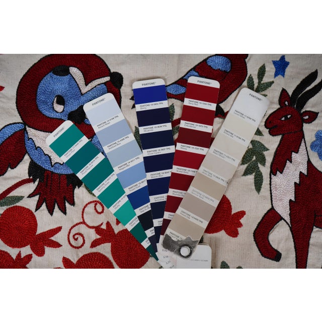 Textile Colorful Suzani Table Runner – Owl, Deer & Floral Embroidery For Sale - Image 7 of 10