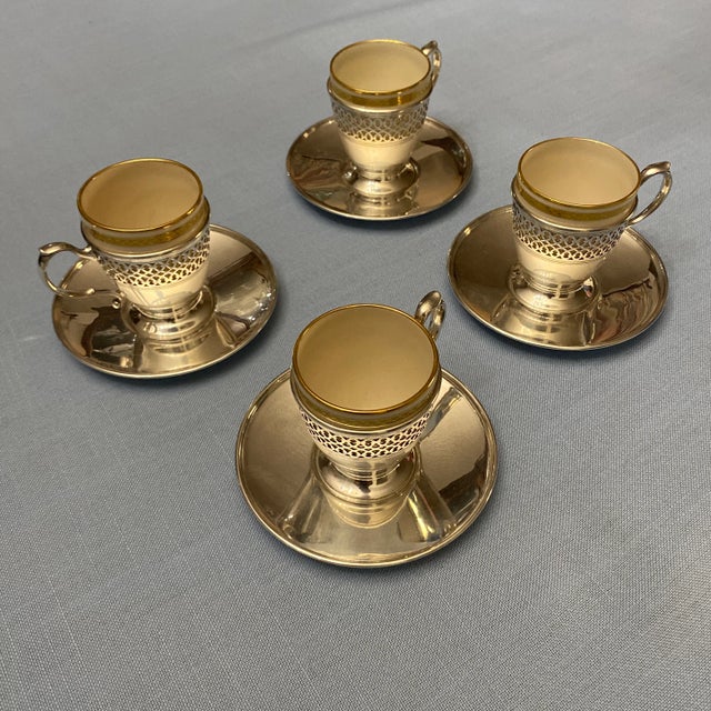 Beautiful 4 Piece set of Tiffany & Co. Demitasse Sterling Silver & Lenox Ceramic Insert Expresso Cups. As we are selling...