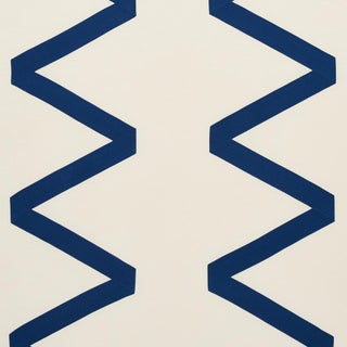 Schumacher Legere Silk & Linen Applique Fabric in Cobalt on Ivory For Sale