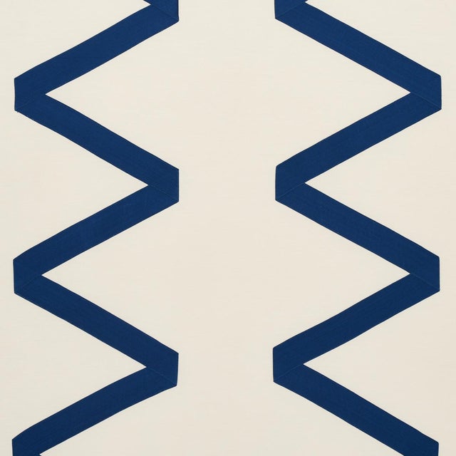 Schumacher Legere Silk & Linen Applique Fabric in Cobalt on Ivory For Sale