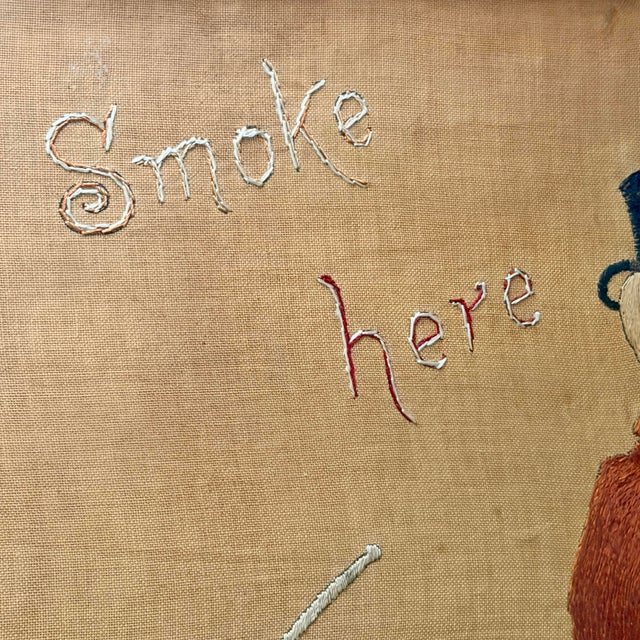 Textile 'Smoke Here, Not Hereafter, ' a 19th Century English Embroidered Textile For Sale - Image 7 of 11