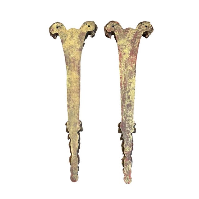 Gold Vintage Neoclassical Regency Gilt Plaster Acanthus Leaf Wall Pockets / Gold Leaf Sconces For Sale - Image 8 of 9