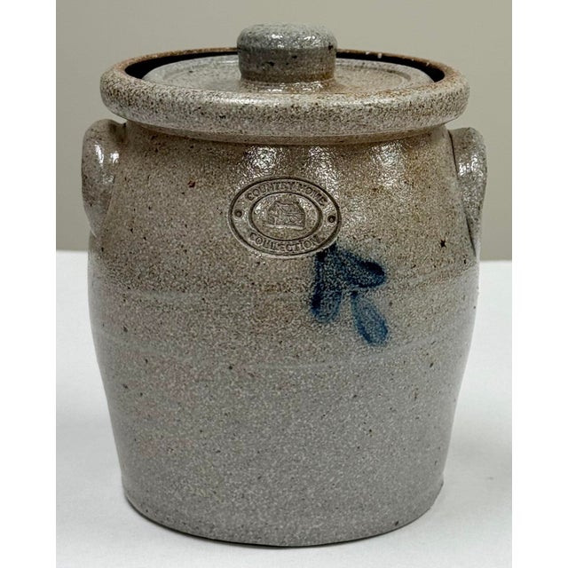 Vintage salt glazed handmade Rowe Pottery Works lidded jar made in Cambridge, WI. An early American folk art reproduction...