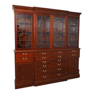 Monumental Regency Style Mahogany Breakfront Bookcase For Sale