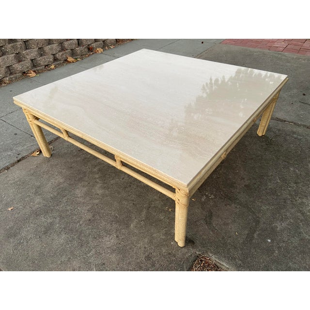 1980s McGuire Furniture Vintage Mid Century Modern Bamboo Limestone Coffee Cocktail Table For Sale - Image 5 of 18