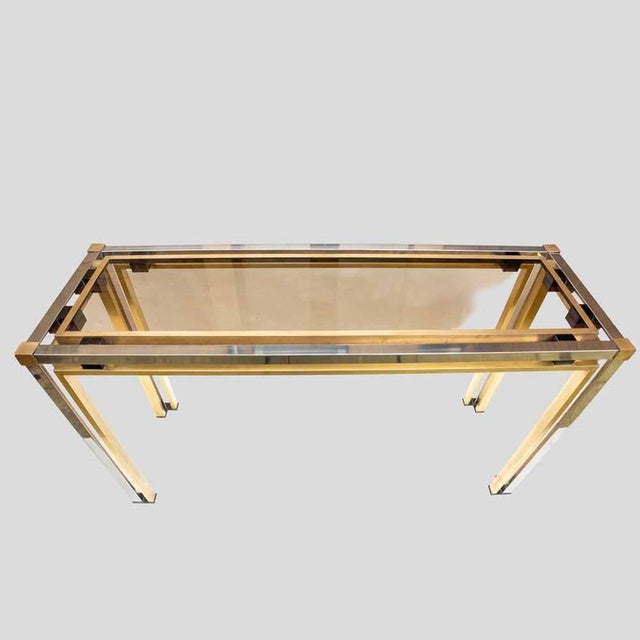 1970s Vintage Italian Console Table in Brass and Chrome Metal, 1970s For Sale - Image 5 of 12