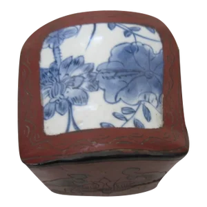 19th Century Porcelain Shard Red Lacquer Box