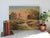 Vintage landscape painting on canvas with sunset and farmstead. Signed by artist M. Mierendory. bottom left. Age wear to...