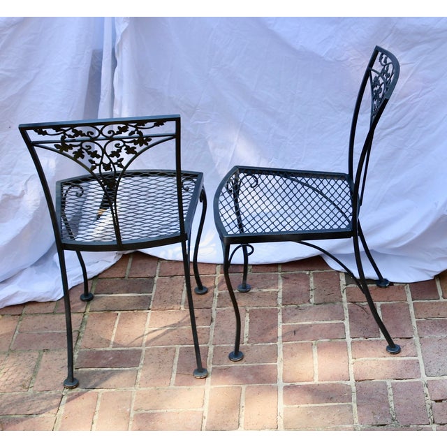 Vintage Black Iron Patio Garden Dining Chairs - Set of 4 (2 Arm Chairs & 2 Side Chairs).