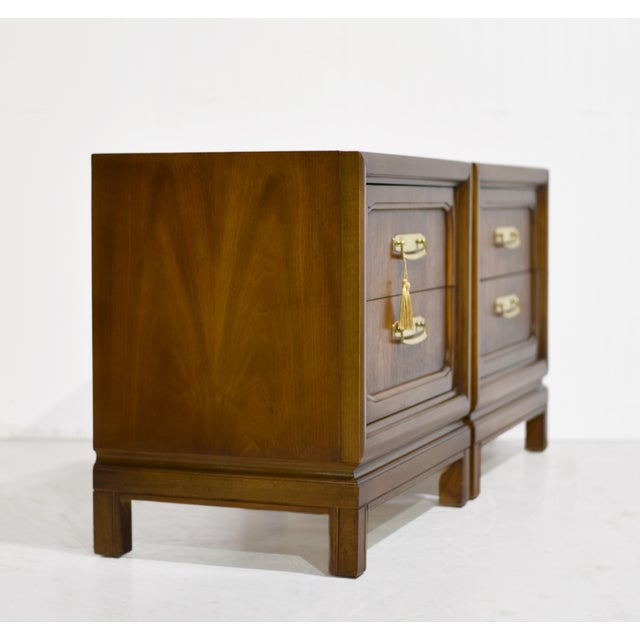 1970s Campaign Style Nightstands by Henry M Goodman Furniture — Pair For Sale - Image 9 of 12