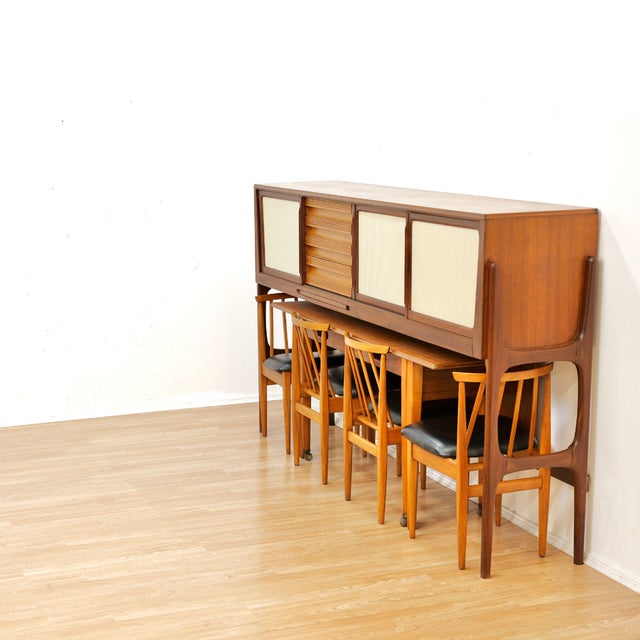 Mid Century Space Saving Dining Set and Credenza by Elliots of Newbury - Set of 6 For Sale In Los Angeles - Image 6 of 12