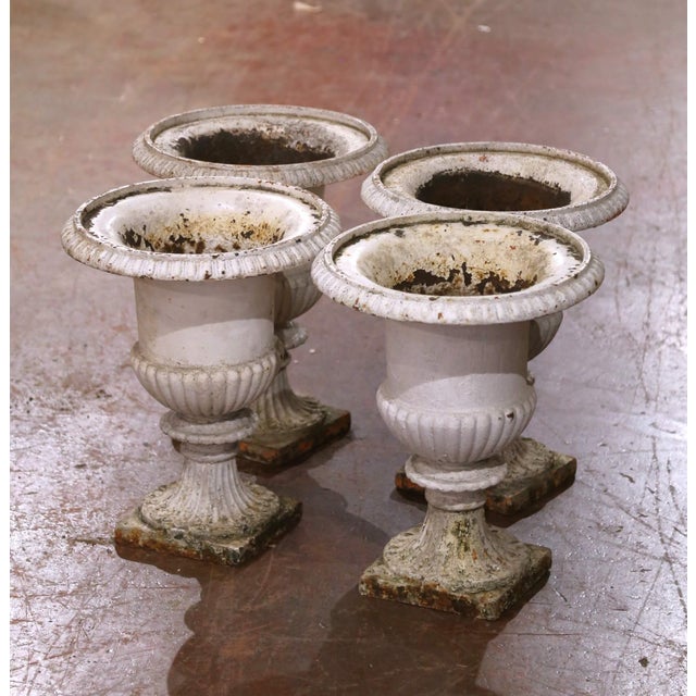 Mid 19th Century Mid-19th Century French Weathered Painted Iron Medici Vases - Set of 4 For Sale - Image 5 of 9