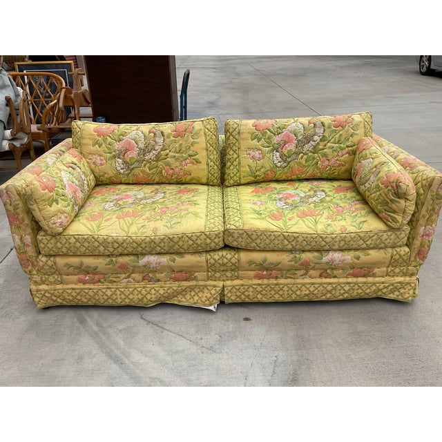Vintage 1980s Custom-Made Thomasville Chinoiserie Floral & Bird Sofa For Sale - Image 4 of 16