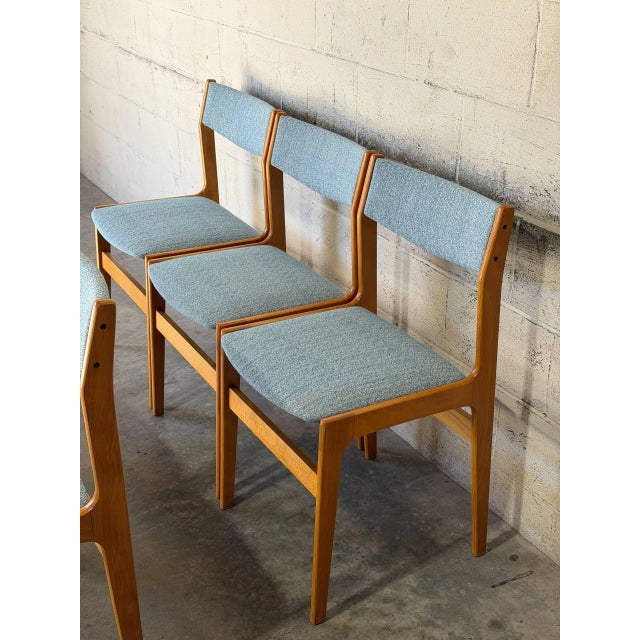 Blue Wood Dining Chairs Set of 6 in Blue Fabric Newly Reupholstered Mid-Century Modern For Sale - Image 8 of 11