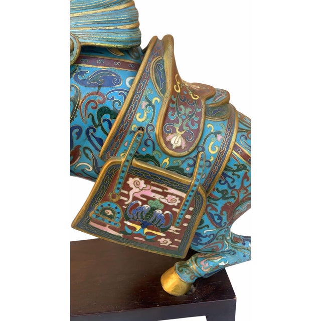Vintage Chinese Cloisonné War Horse Sculptures - Pair For Sale - Image 4 of 10