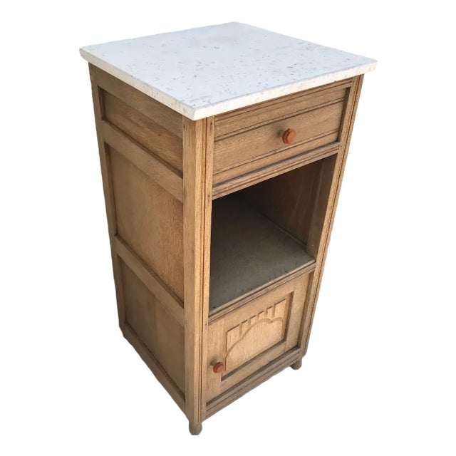Art Deco Oak Bedside Table with a Marble Top, 1920s For Sale