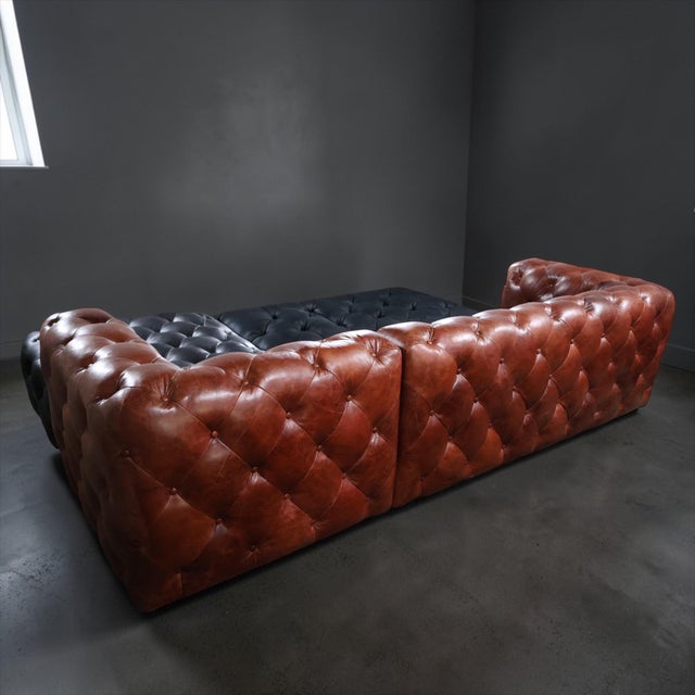 Two-Tone Chesterfield Sectional in Black & Cognac Leather — Sculptural Modern Statement For Sale - Image 11 of 15