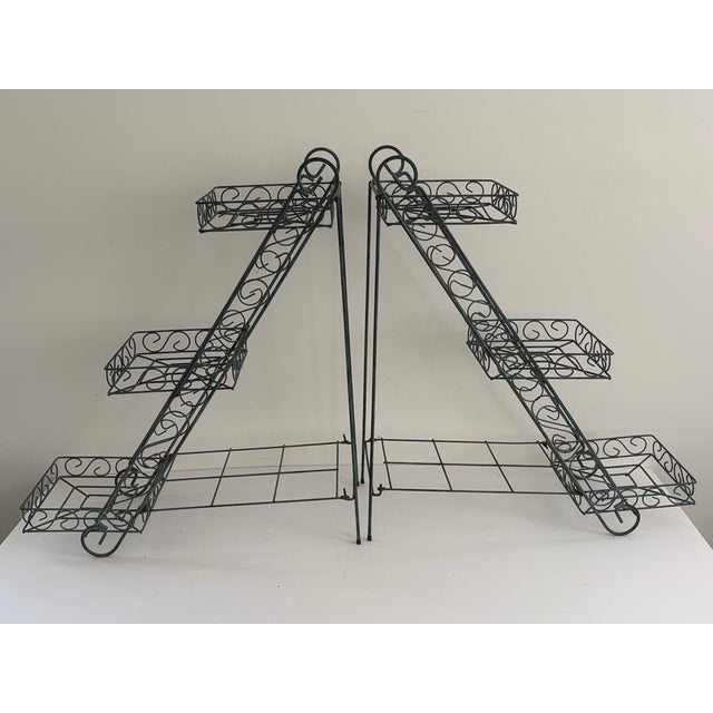 Vintage Three-Tier Wrought Iron Plant Stands – Pair For Sale - Image 9 of 13