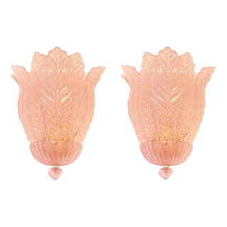 Pink Murano Glass Leaf Wall Sconces by Simoeng, Set of 2 For Sale