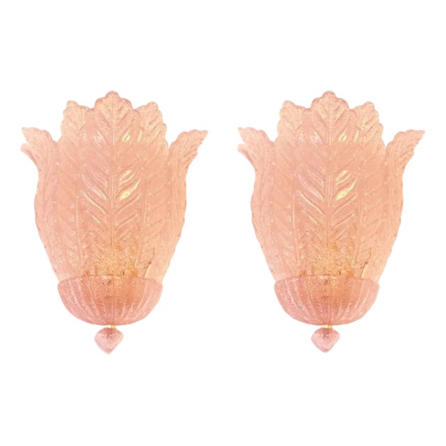 Pink Murano Glass Leaf Wall Sconces by Simoeng, Set of 2 For Sale