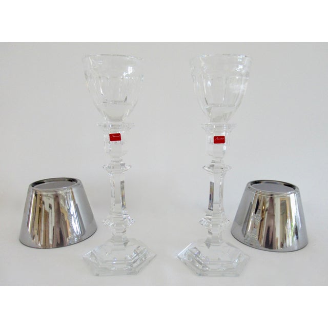 Baccarat C .1998 Baccarat Crystal Candle Holders 3-Pc. Design by Philippe Stark + Flos Design -Pair For Sale - Image 4 of 15