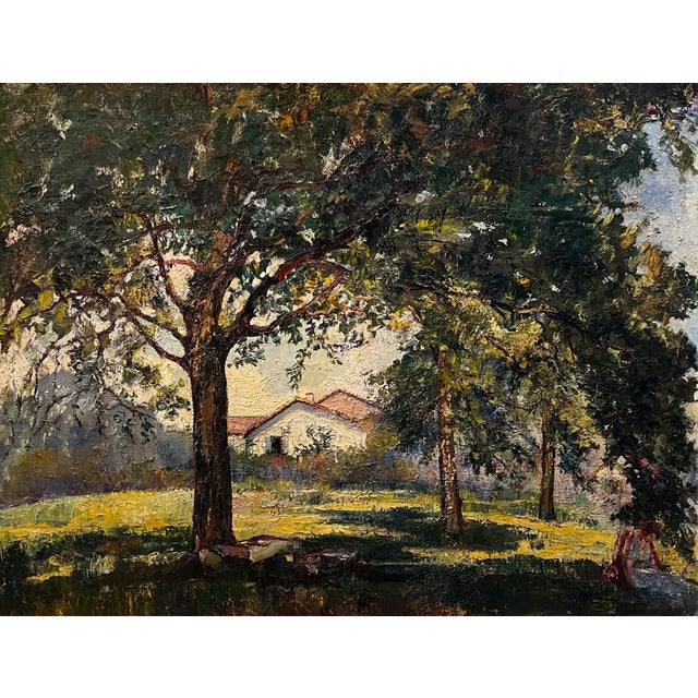 Laure Bruni, Beneath the Tree's Shade, Oil on Canvas For Sale