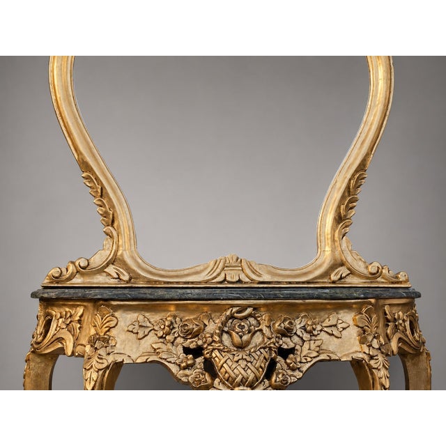 1920 French Artisan Louis XVI Gold Marble Console With Mirror Set - 2 Pc For Sale - Image 4 of 12