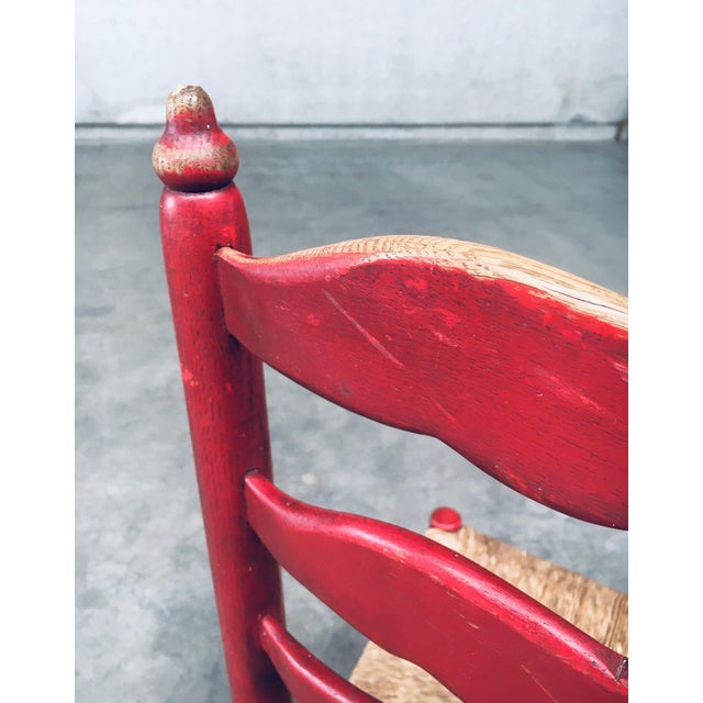 1930s Set of Rustic Red High Ladder Back Wood & Rush Chair Set, 1930s For Sale - Image 5 of 18