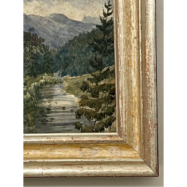 Silver Vintage Original Watercolor Landscape Painting, Custom Framed For Sale - Image 8 of 12