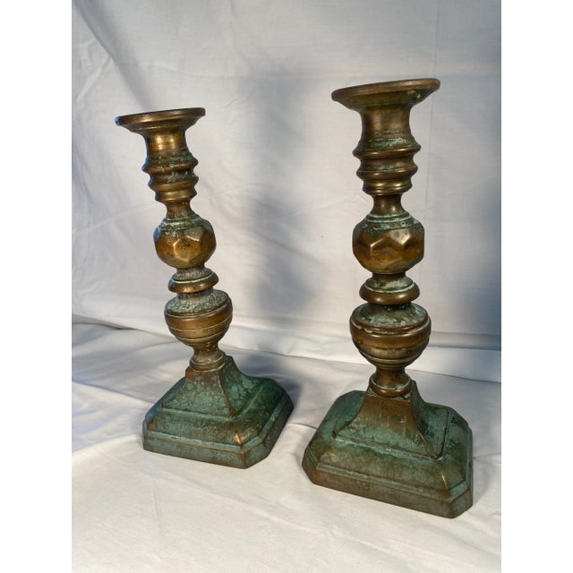 Mid 19th Century Antique 1800s English Brass Push Up Candlesticks- a Pair For Sale - Image 5 of 9