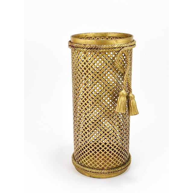 Hollywood Regency Gilt Metal Rope and Tassel Umbrella Stand, 1950 For Sale - Image 10 of 18