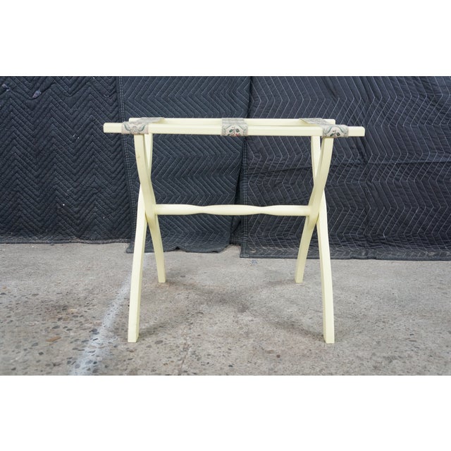 Gate House Ivory Contour Leg Wood Luggage Rack With 3 Petit Point Straps For Sale - Image 15 of 16