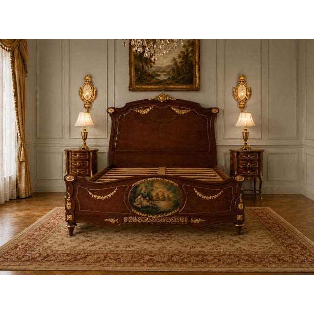 1950 European Artisan Louis XVI Mahogany Bedframe – 4 Pc For Sale - Image 15 of 16