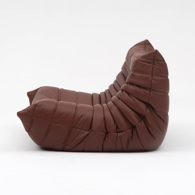 Togo Fireside Chair and Ottoman in Italian Chestnut Leather - Restored Vintage Ligne Roset For Sale In New York - Image 6 of 16