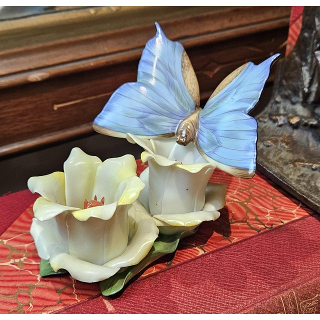 Herend 1980s 2 Beautiful Herend Butterfly and Flower Figurines For Sale - Image 4 of 17