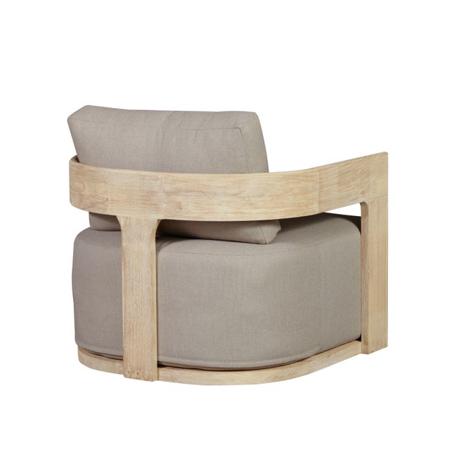 Modern Eclipse Outdoor Solid Teak Wood Revolving Chair Natural Look - Gray Fabric For Sale - Image 3 of 12